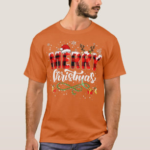 Merry Christmas Buffalo Plaid Red Santa Hat Xmas P T-Shirt