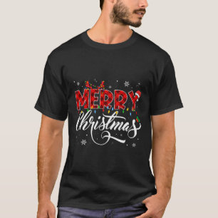 Merry Christmas Buffalo Plaid Red Santa Hat Xmas P T-Shirt