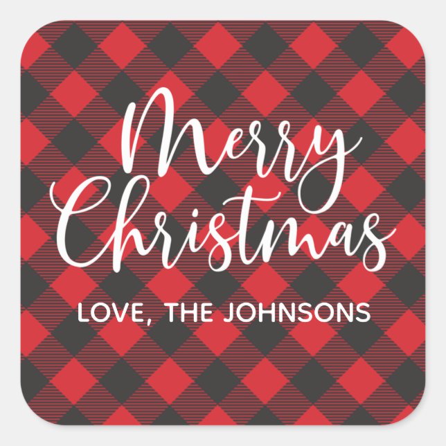 Merry Christmas Buffalo Plaid Red Square Sticker (Front)