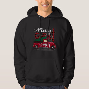 Merry Christmas Buffalo Plaid Red Truck Christian  Hoodie