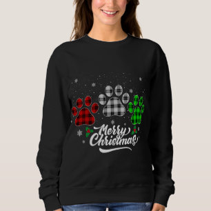 Merry Christmas Buffalo Plaid Red White Green Dog  Sweatshirt