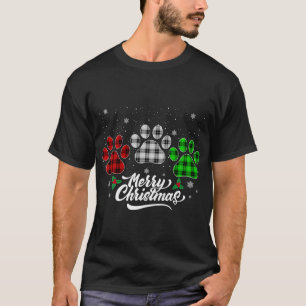 Merry Christmas Buffalo Plaid Red White Green Dog T-Shirt