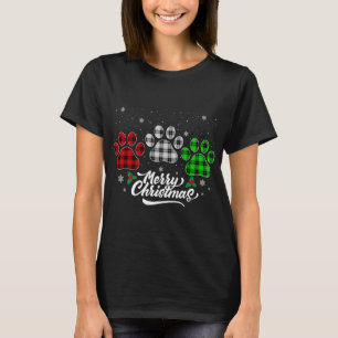 Merry Christmas Buffalo Plaid Red White Green Dog T-Shirt
