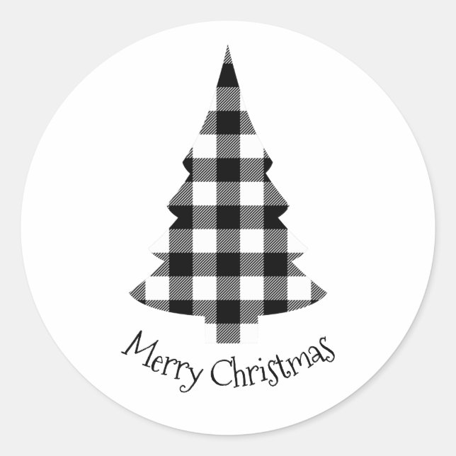 Merry Christmas Buffalo Plaid Rustic Christmas Classic Round Sticker (Front)