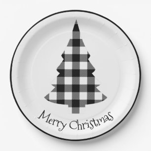 Merry Christmas Buffalo Plaid Rustic Christmas  Paper Plate