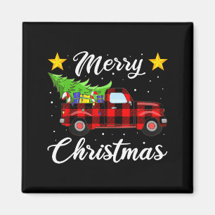 Merry Christmas Buffalo Plaid Shirt, Red Truck Tre Magnet