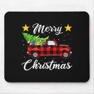 Merry Christmas Buffalo Plaid Shirt, Red Truck Tre Mouse Pad