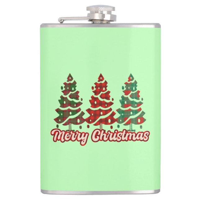 Merry Christmas Buffalo Plaid Trees Design-42019 Hip Flask (Front)