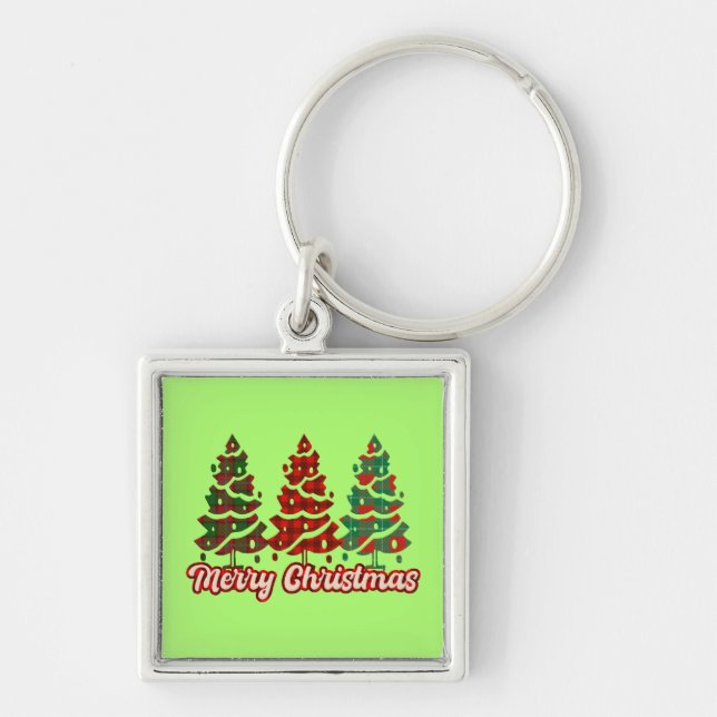 Merry Christmas Buffalo Plaid Trees Design-42019 Key Ring (Front)