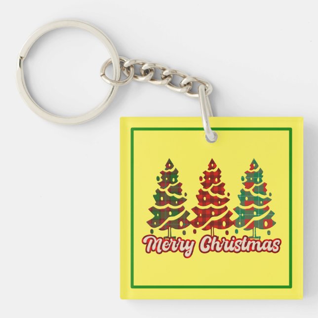 Merry Christmas Buffalo Plaid Trees Design-42019 Key Ring (Front)