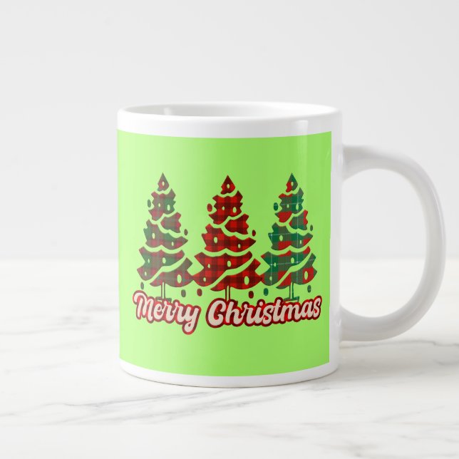 Merry Christmas Buffalo Plaid Trees Design-42019 Large Coffee Mug (Right)