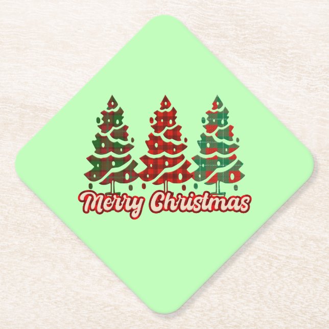 Merry Christmas Buffalo Plaid Trees Design-42019 Paper Coaster (Front)