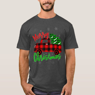 Merry Christmas Buffalo Plaid Truck Xmas Tree  T-Shirt