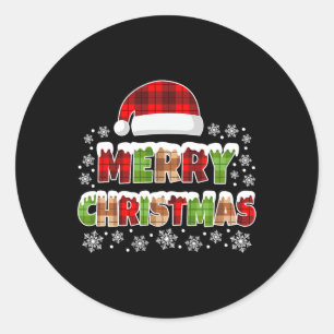 Merry Christmas Buffalo Plaid Xmas Men Women Kids  Classic Round Sticker