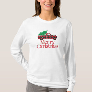 Merry Christmas Buffalo Plaid Xmas Vintage Truck T-Shirt