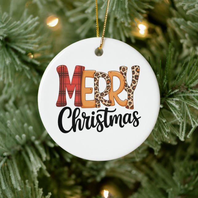 Merry Christmas Buffalo Red Plaid Cheetah Leopard Ceramic Tree Decoration (Tree)