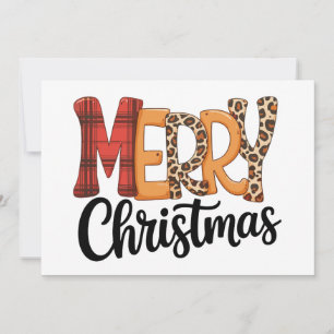 Merry Christmas Buffalo Red Plaid Cheetah Leopard Holiday Card