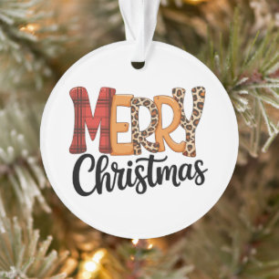 Merry Christmas Buffalo Red Plaid Cheetah Leopard Ornament