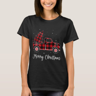 Merry Christmas Buffalo Red Plaid Truck Tree T-Shirt