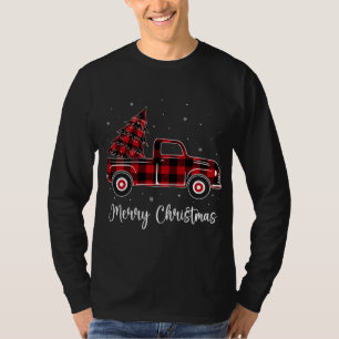 Merry Christmas Buffalo Red Plaid Truck Tree T-Shirt