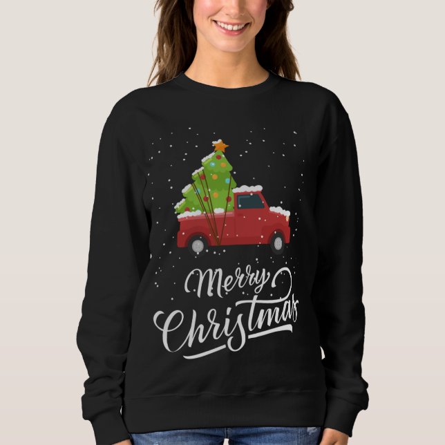Merry Christmas Buffalo Red Truck Christmas Tree Sweatshirt (Front)
