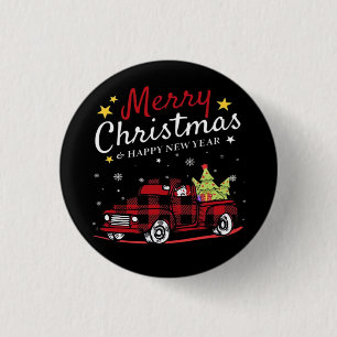 Merry Christmas Buffalo Truck Snowman Tree Red Pla 3 Cm Round Badge