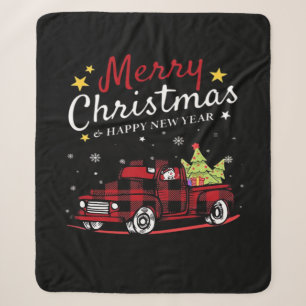 Merry Christmas Buffalo Truck Snowman Tree Red Pla Sherpa Blanket