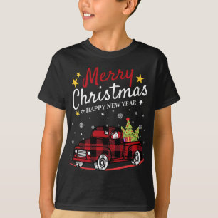 Merry Christmas Buffalo Truck Snowman Tree Red Pla T-Shirt