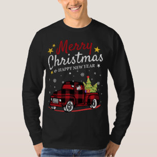 Merry Christmas Buffalo Truck Snowman Tree Red Pla T-Shirt