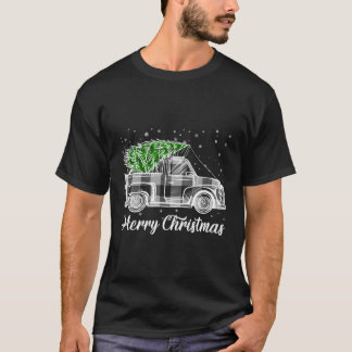Merry Christmas Buffalo Truck Tree Black And White T-Shirt