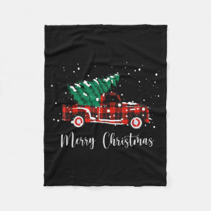 Merry Christmas Buffalo Truck Tree Red Plaid Fleece Blanket