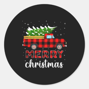 Merry Christmas Buffalo Truck Tree Red Plaid For M Classic Round Sticker