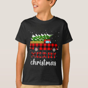 Merry Christmas Buffalo Truck Tree Red Plaid For M T-Shirt