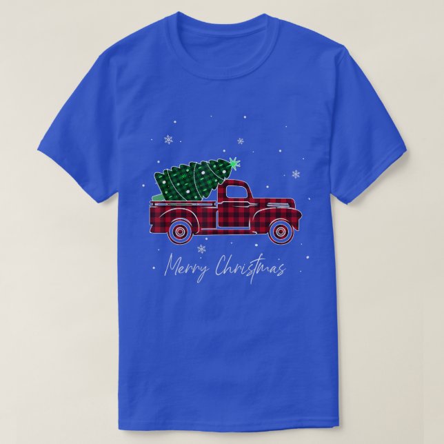 Merry Christmas Buffalo Truck Tree Red Plaid For M T-Shirt (Design Front)