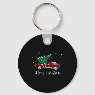 Merry Christmas Buffalo Truck Tree Red Plaid Key Ring