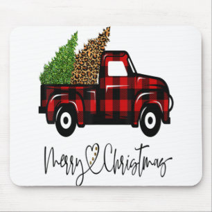 Merry Christmas Buffalo Truck Tree Red Plaid Leopa Mouse Pad