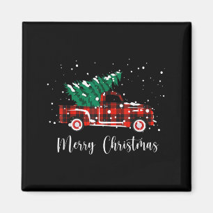 Merry Christmas Buffalo Truck Tree Red Plaid Magnet