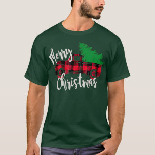Merry Christmas Buffalo Truck Tree Red Plaid Men W T-Shirt