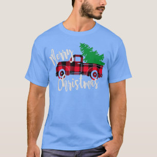 Merry Christmas Buffalo Truck Tree Red Plaid Men W T-Shirt