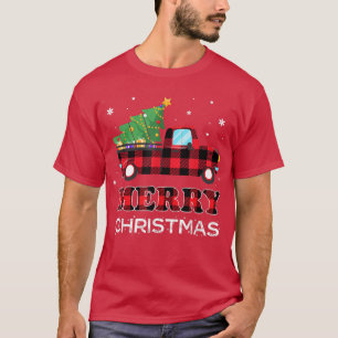 Merry Christmas Buffalo Truck Tree Red Plaid Xmas T-Shirt
