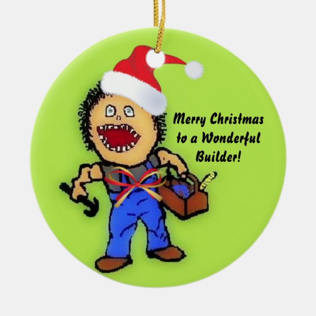 Merry Christmas Builder Ceramic Tree Decoration (Front)