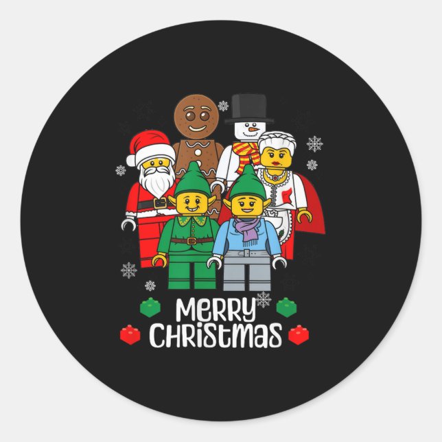 Merry Christmas Building Bricks Santa Elf Snowman  Classic Round Sticker (Front)