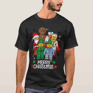 Merry Christmas Building Bricks Santa Elf Snowman  T-Shirt
