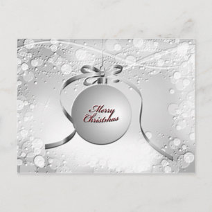 Merry Christmas Bulb Ornament with Stars in Silver Holiday Postcard