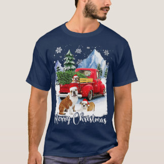 Merry Christmas Bulldog Lover Hat Santa Red Truck T-Shirt