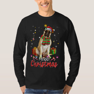 Merry Christmas Bullmastiff Santa Hat Tree Lights  T-Shirt