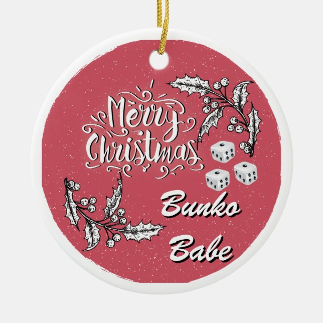 Merry Christmas Bunko Babe Ceramic Tree Decoration (Front)