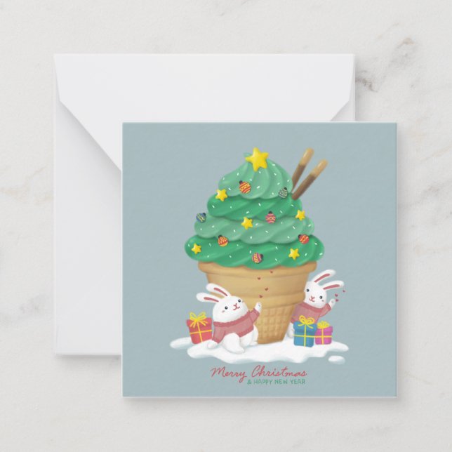 Merry Christmas: Bunnies & Ice Cream Card (Front)