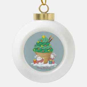 Merry Christmas: Bunnies & Ice Cream Ceramic Ball Christmas Ornament