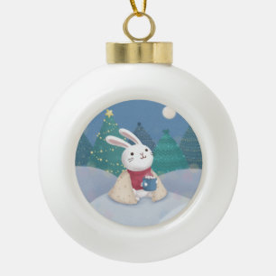 Merry Christmas: Bunny Illustration Ceramic Ball Christmas Ornament